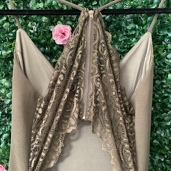 Army/Olive Green Romper Lace/Zipper Back - Stretchy! - Picture 6 of 8